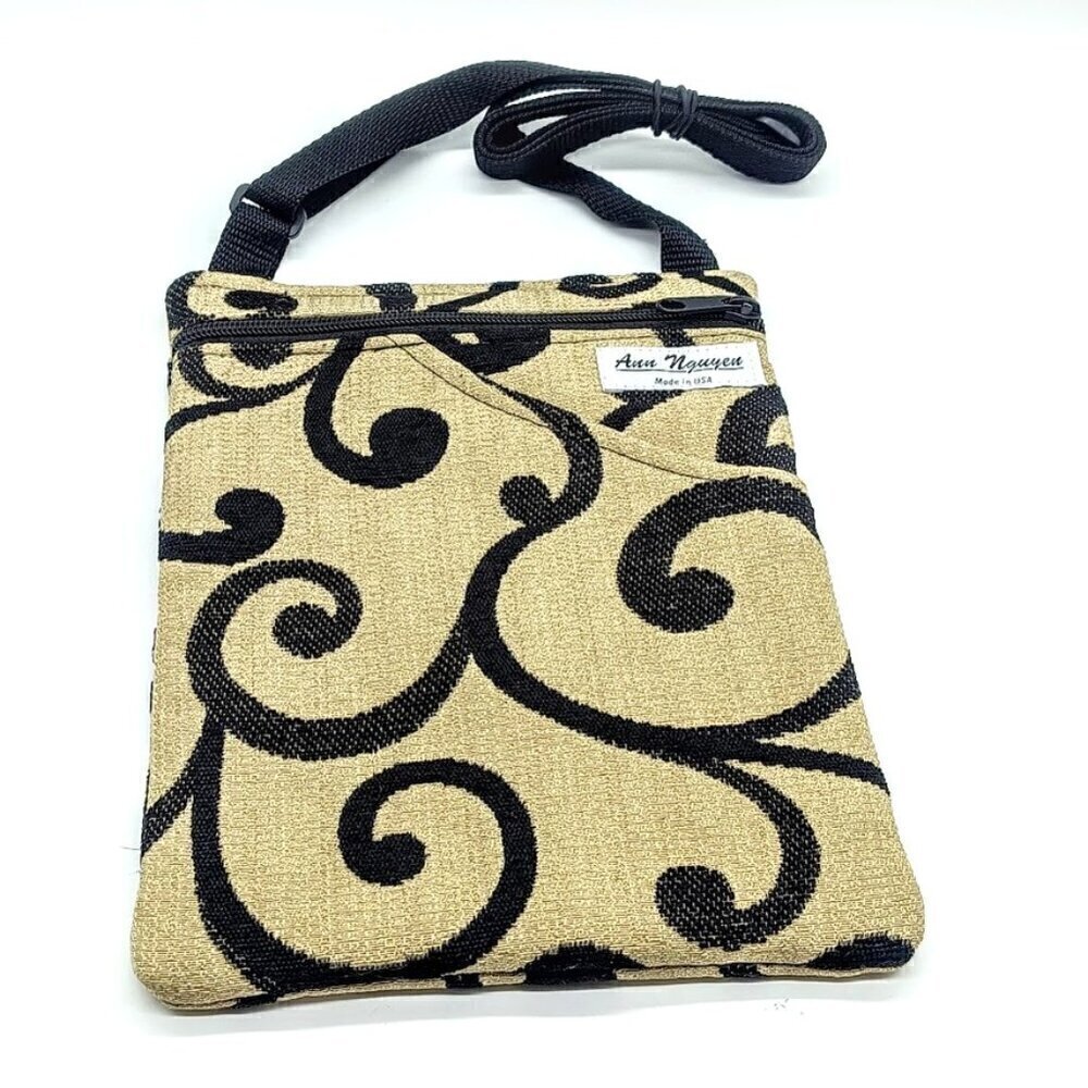 Ann Nguyen Black Tan Fabric Crossbody Bag